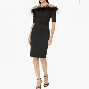 Xscape Short Off-The-Shoulder Scuba Crepe Feather